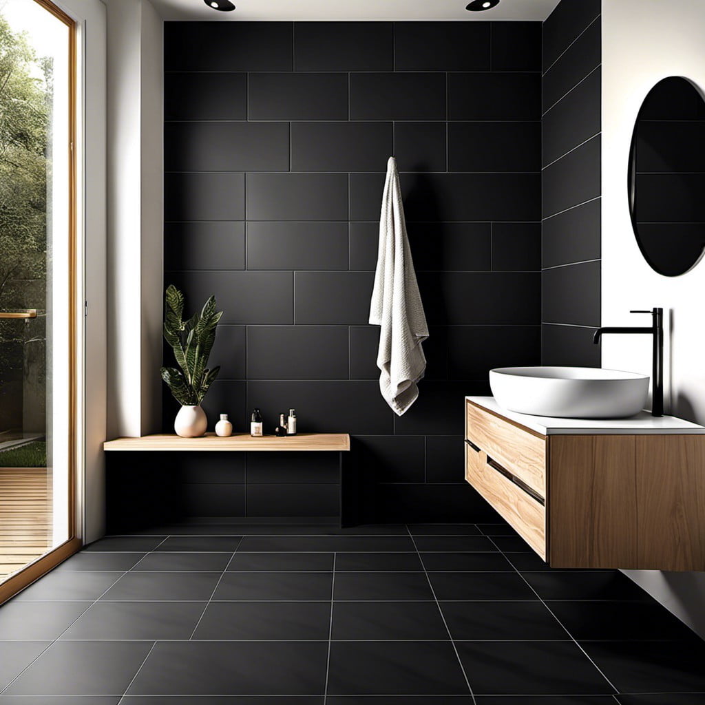 pitch black matte floor tiles