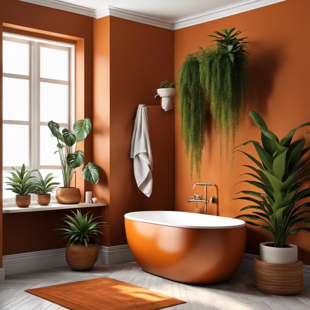 potted indoor plants against an orange background