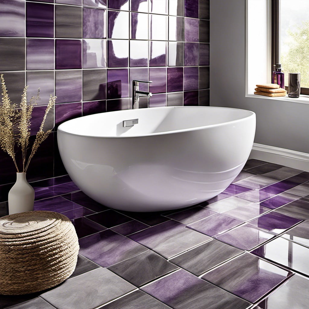 purple and gray blend tiled backsplash