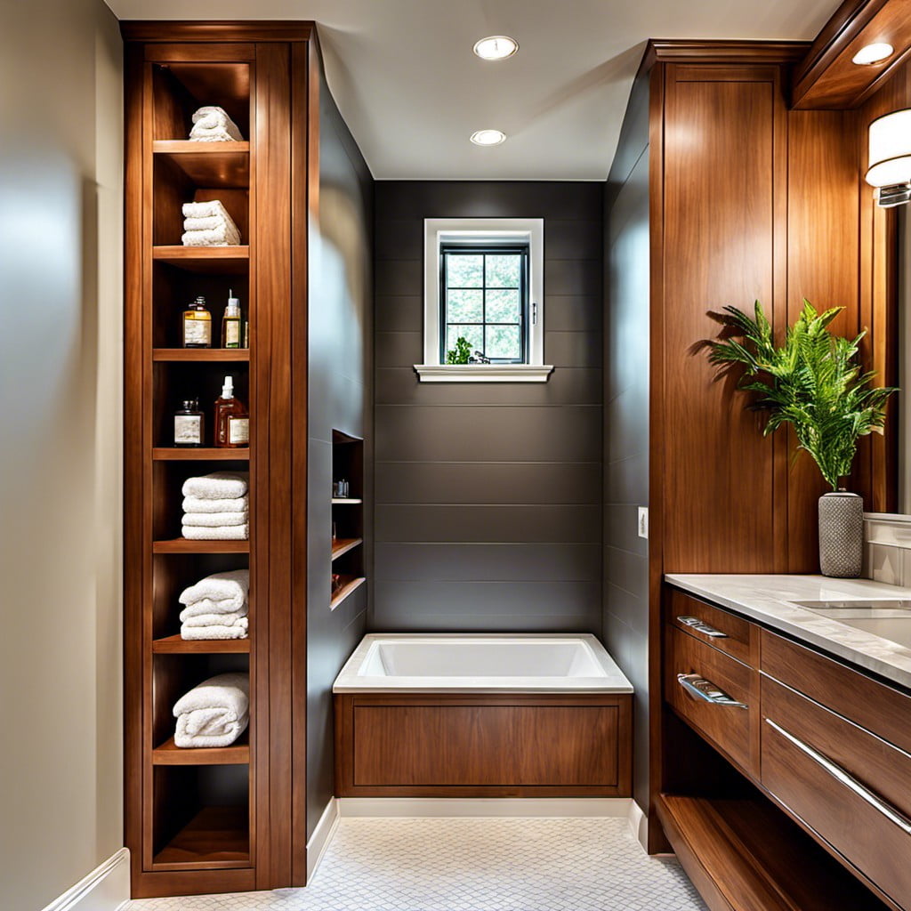 recessed shelves in the shower area