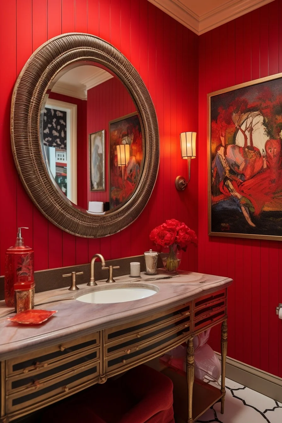 red framed mirror