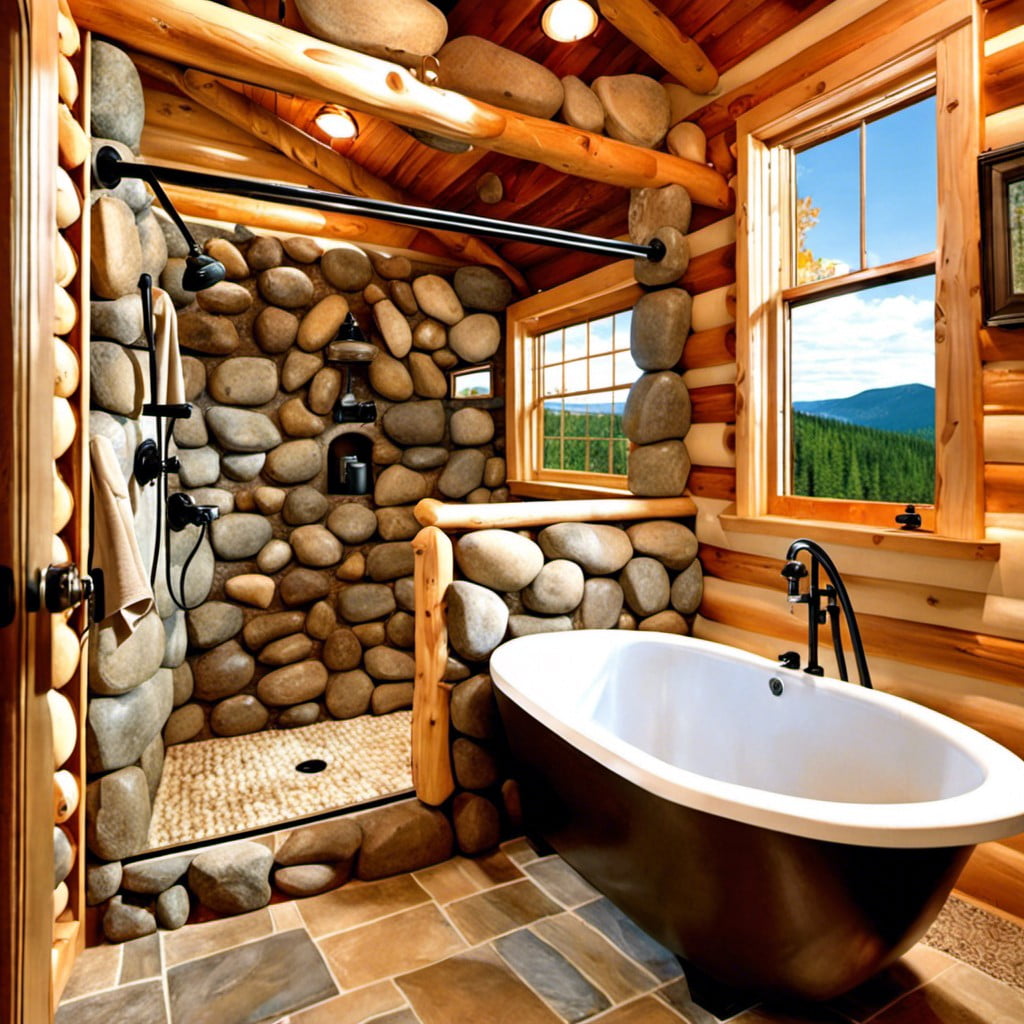 river rock shower stall