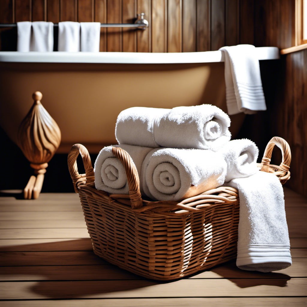 rolled towels in a basket