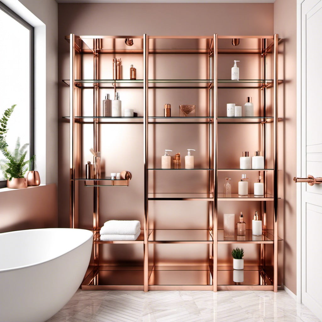 rose gold shelves with glass