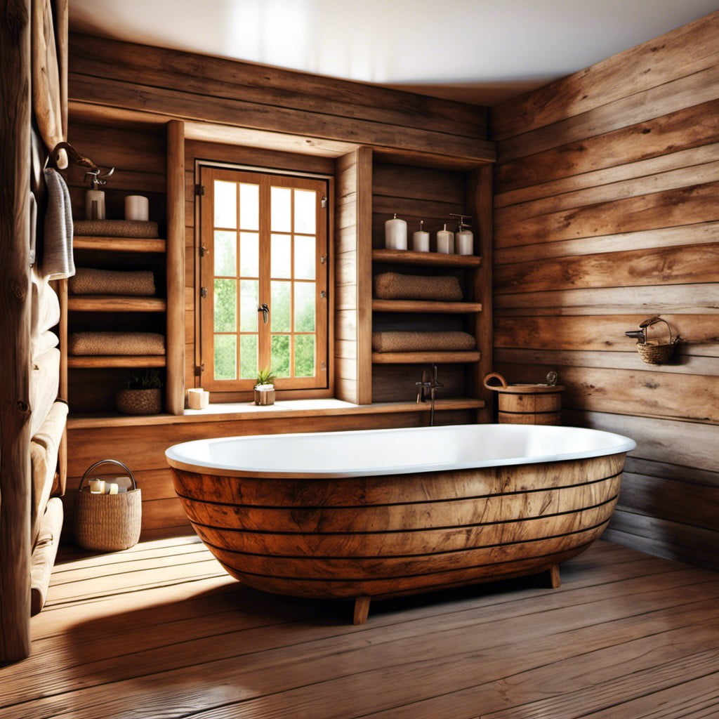 rustic wooden bathtub