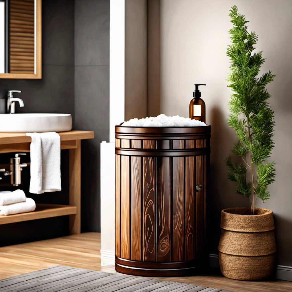 rustic wooden trash bin