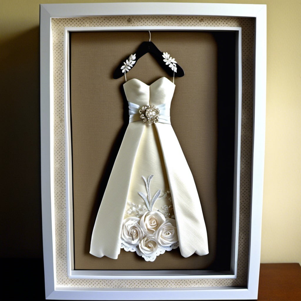 scrap fabric from wedding dress shadow box