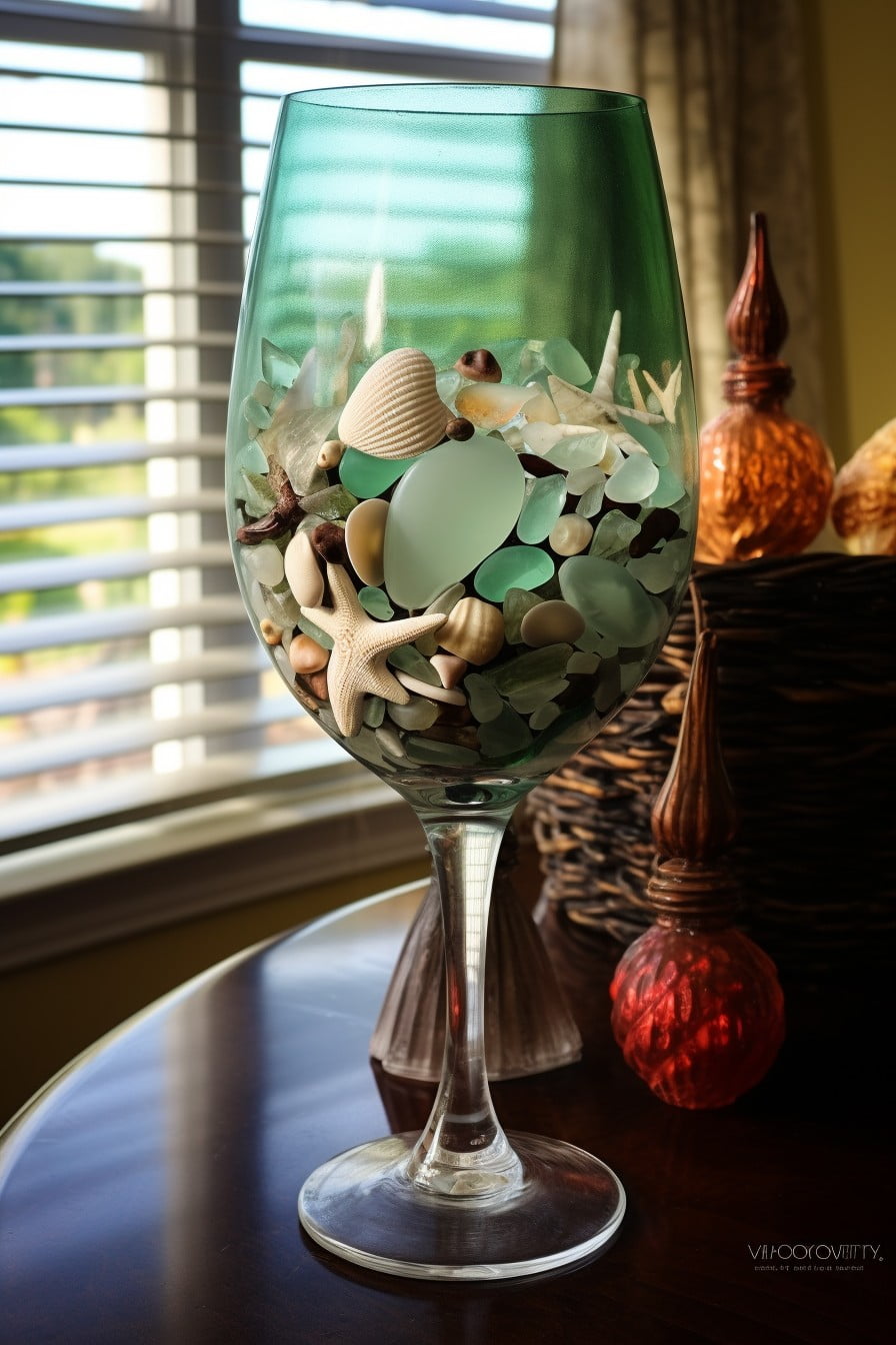 sea glass and shells display