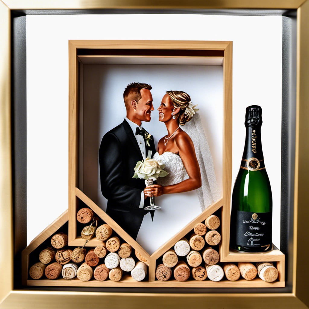 shadow box with wedding champagne cork