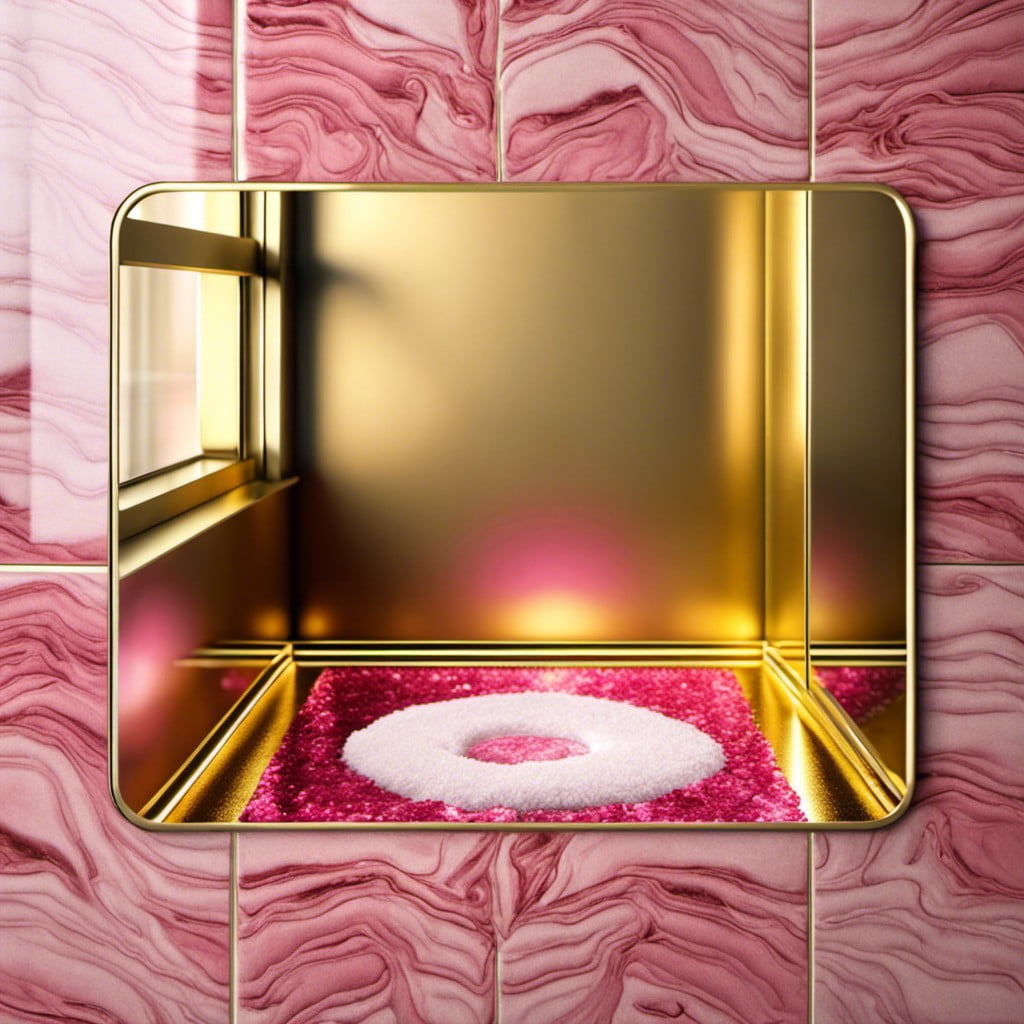 shimmering gold and pink bath mats