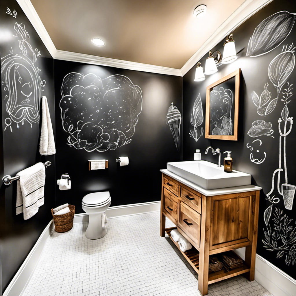shower wall turned into chalk drawing space