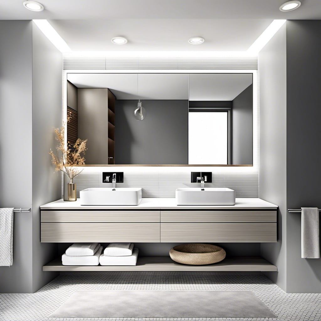 sleek modern light grey vanity with white sink