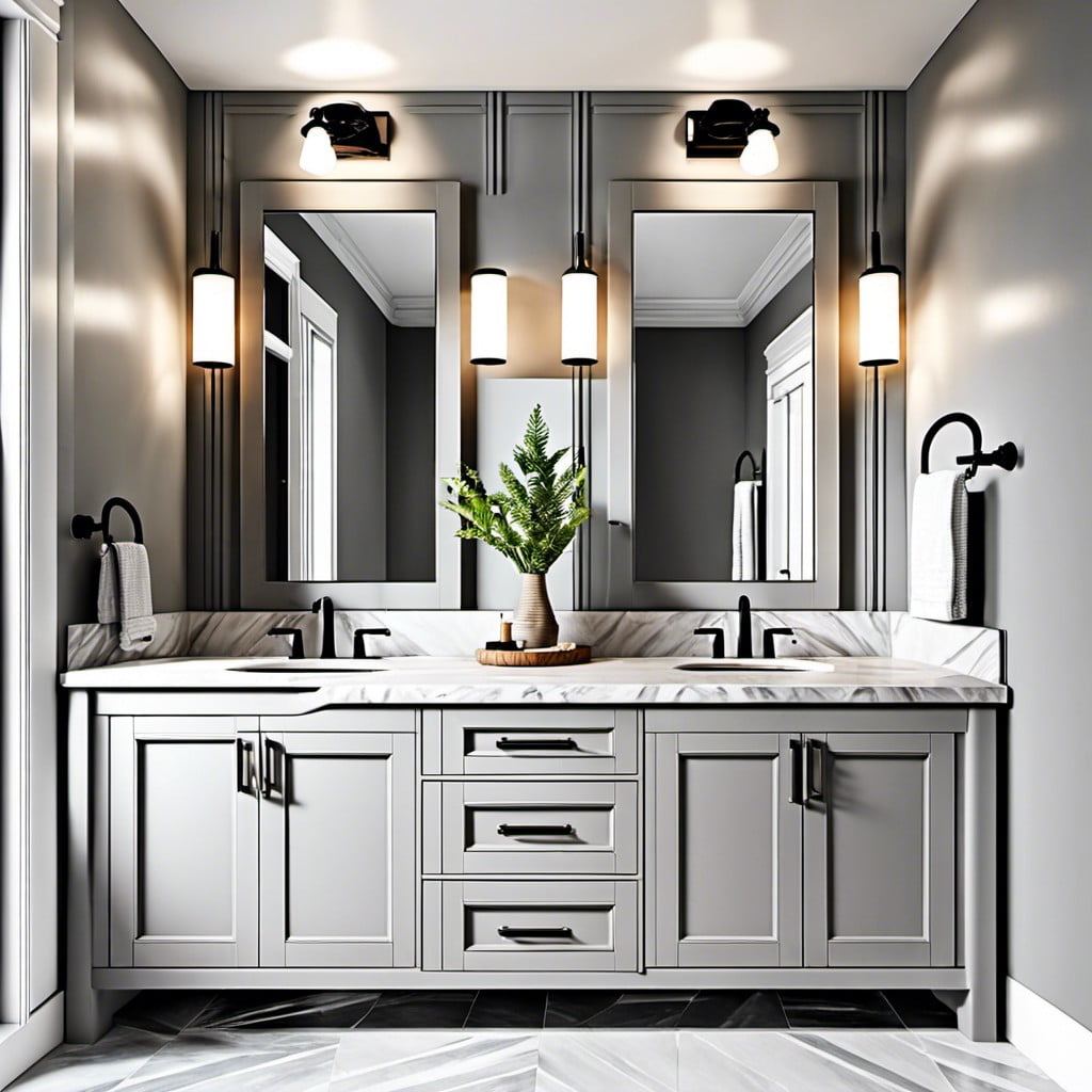 stone countertop on a light grey wooden vanity