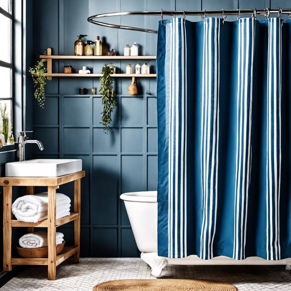 striped curtain with shades of blue