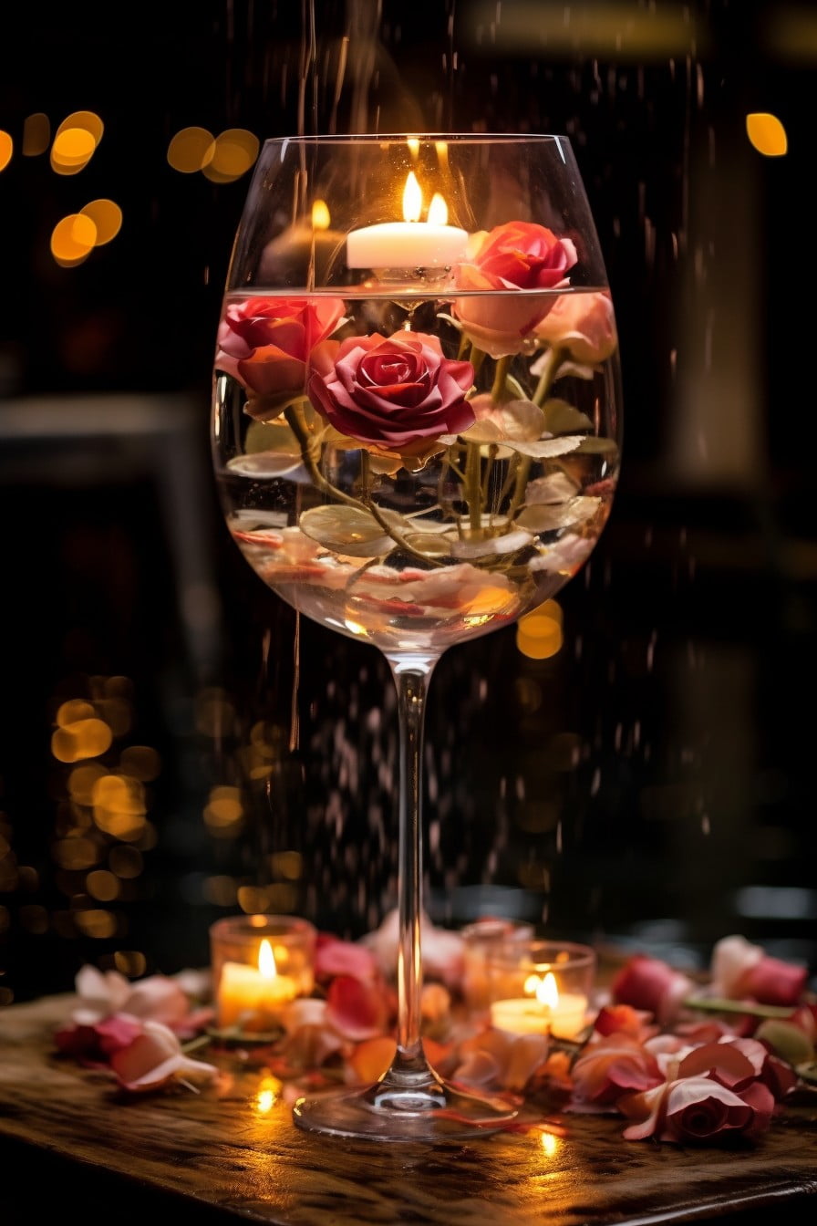 submerged flowers and floating candles