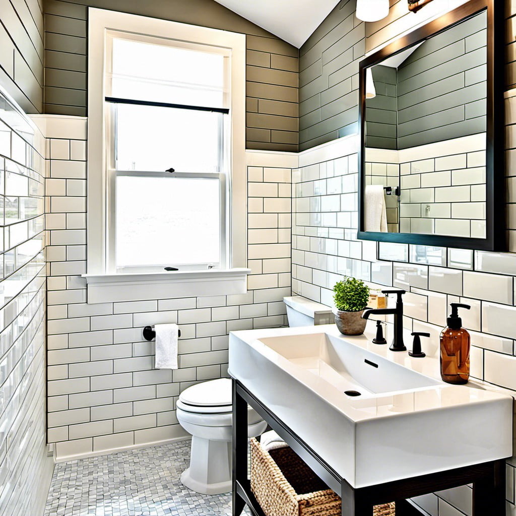 subway tile walls in a rectangular layout