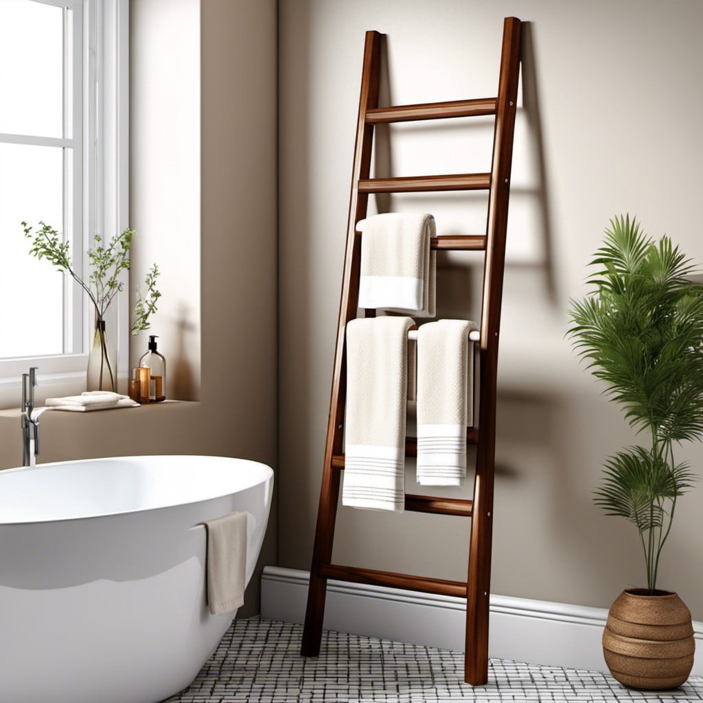 use of a decorative ladder for hanging towels