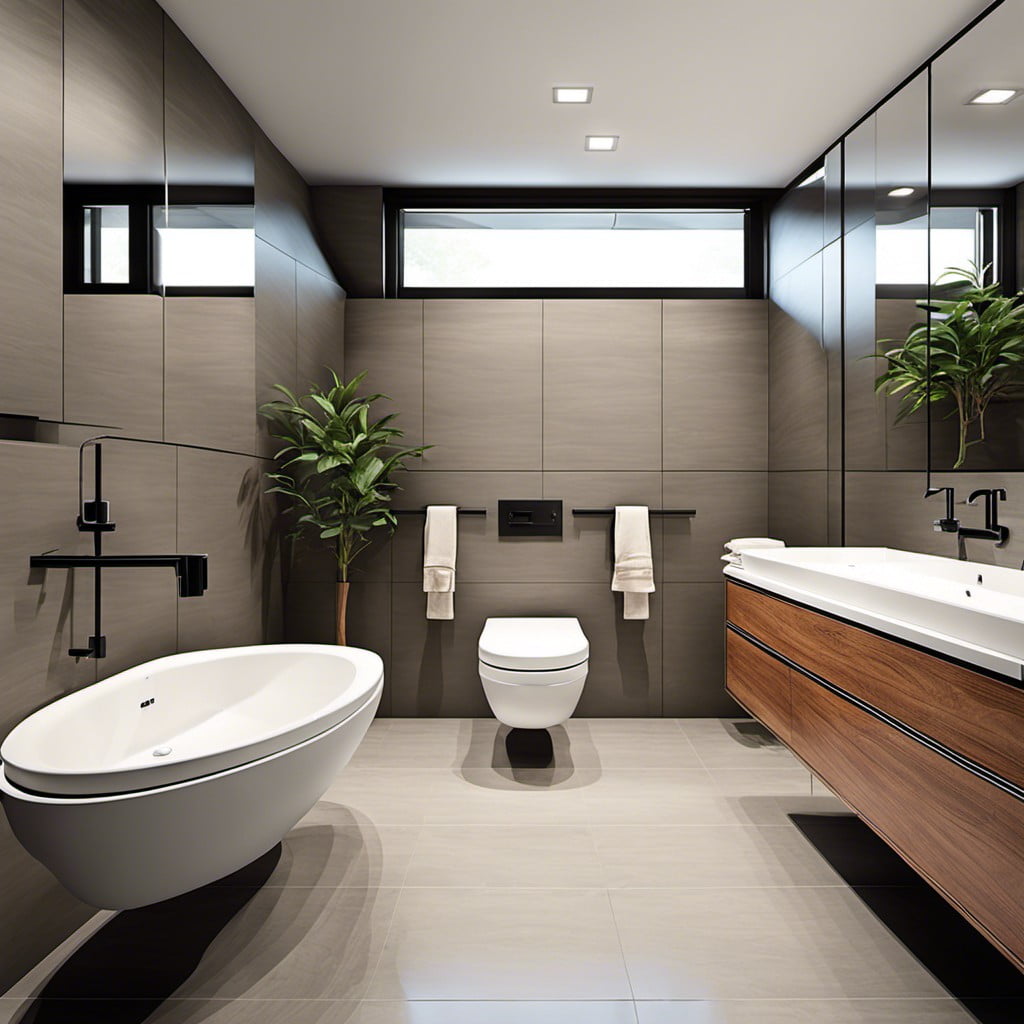 use wall mounted toilets and sinks to save space