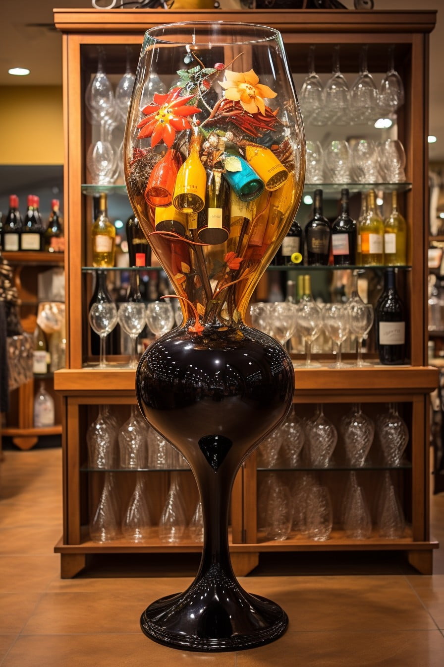 wine bottle and glass display