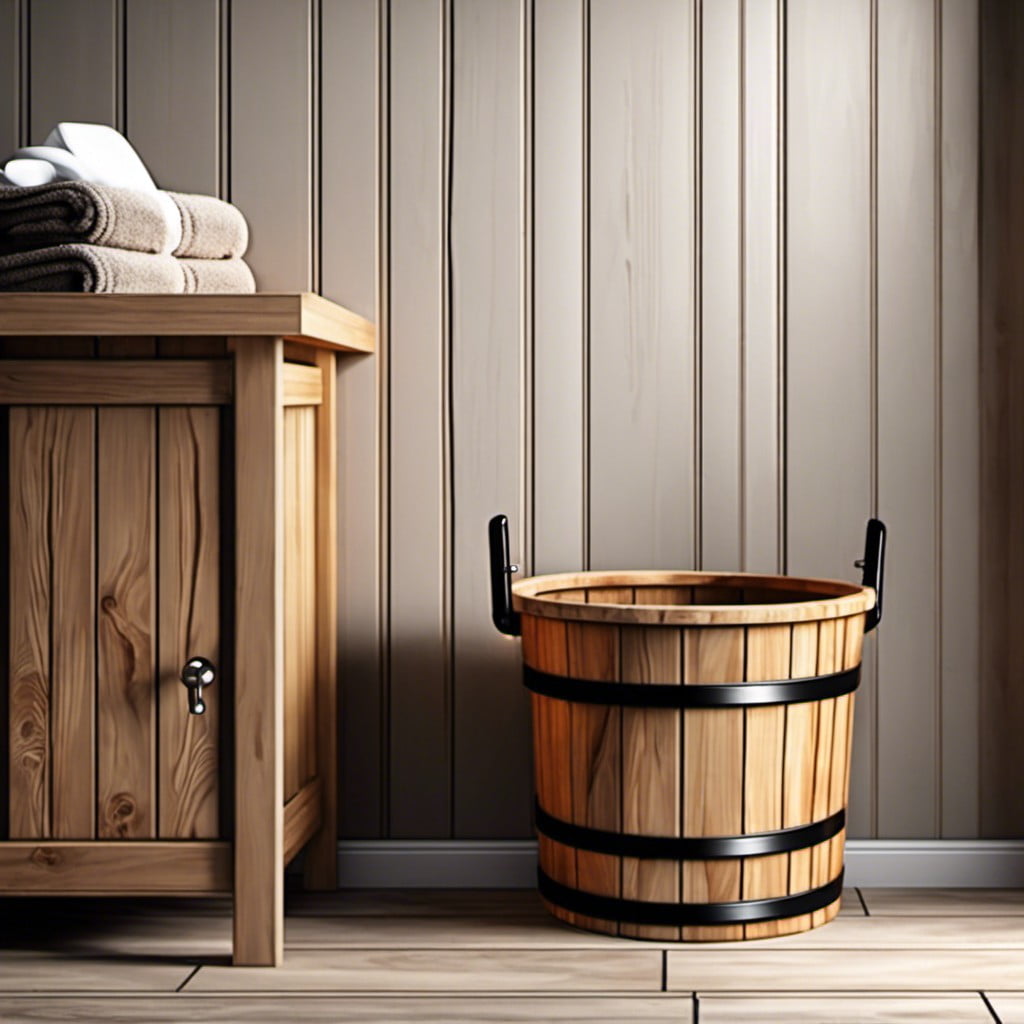 wooden bucket as a trash can