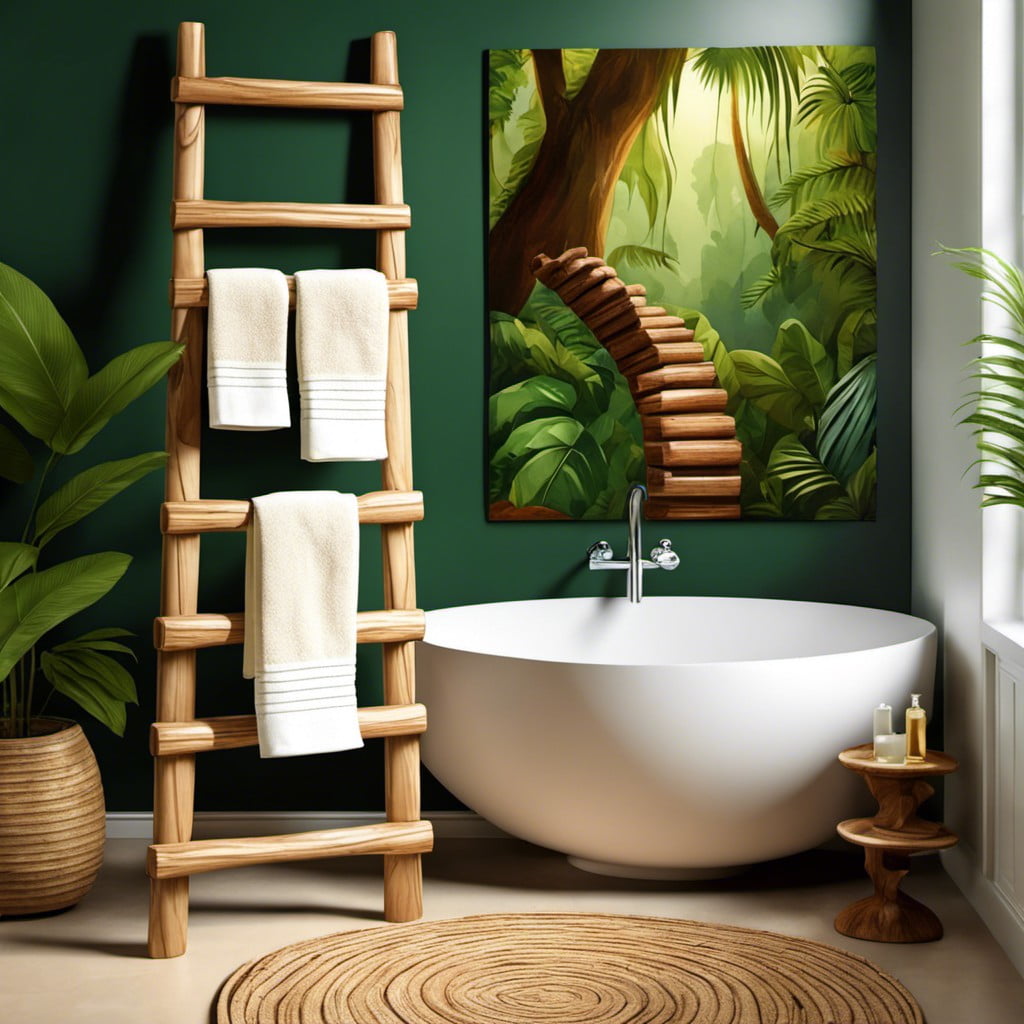 wooden ladder towel rack