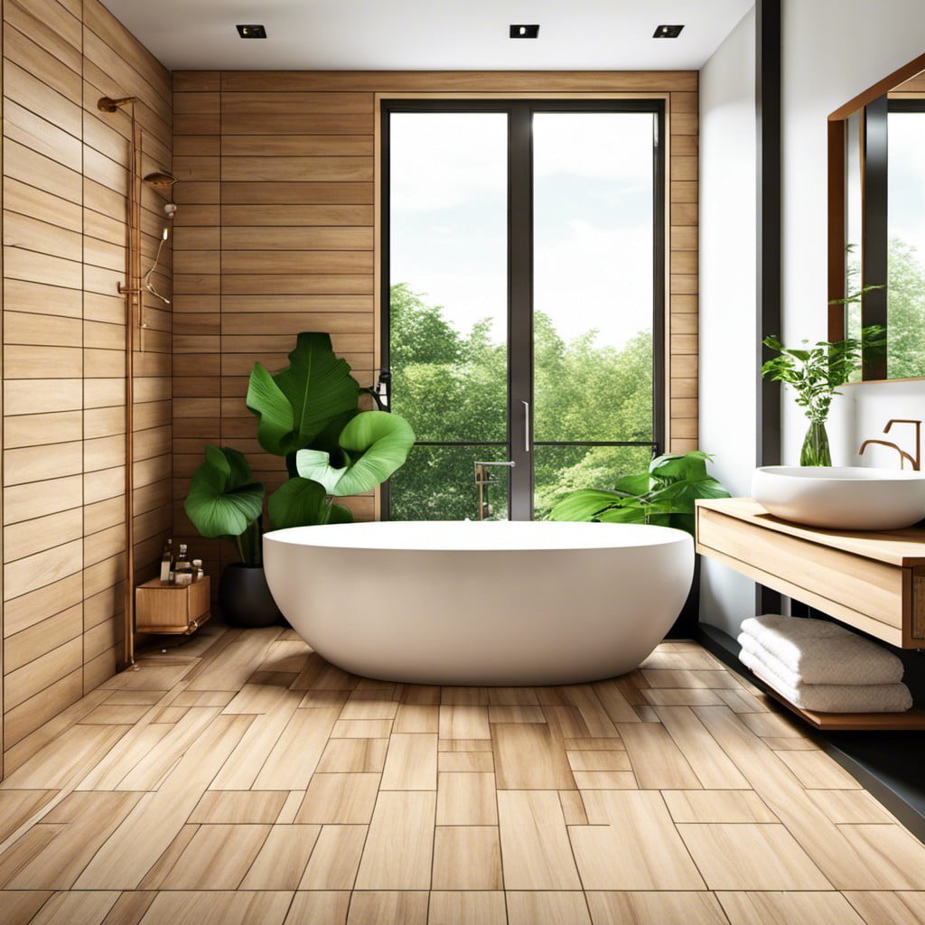 a combination of wooden floor tiles and natural greenery