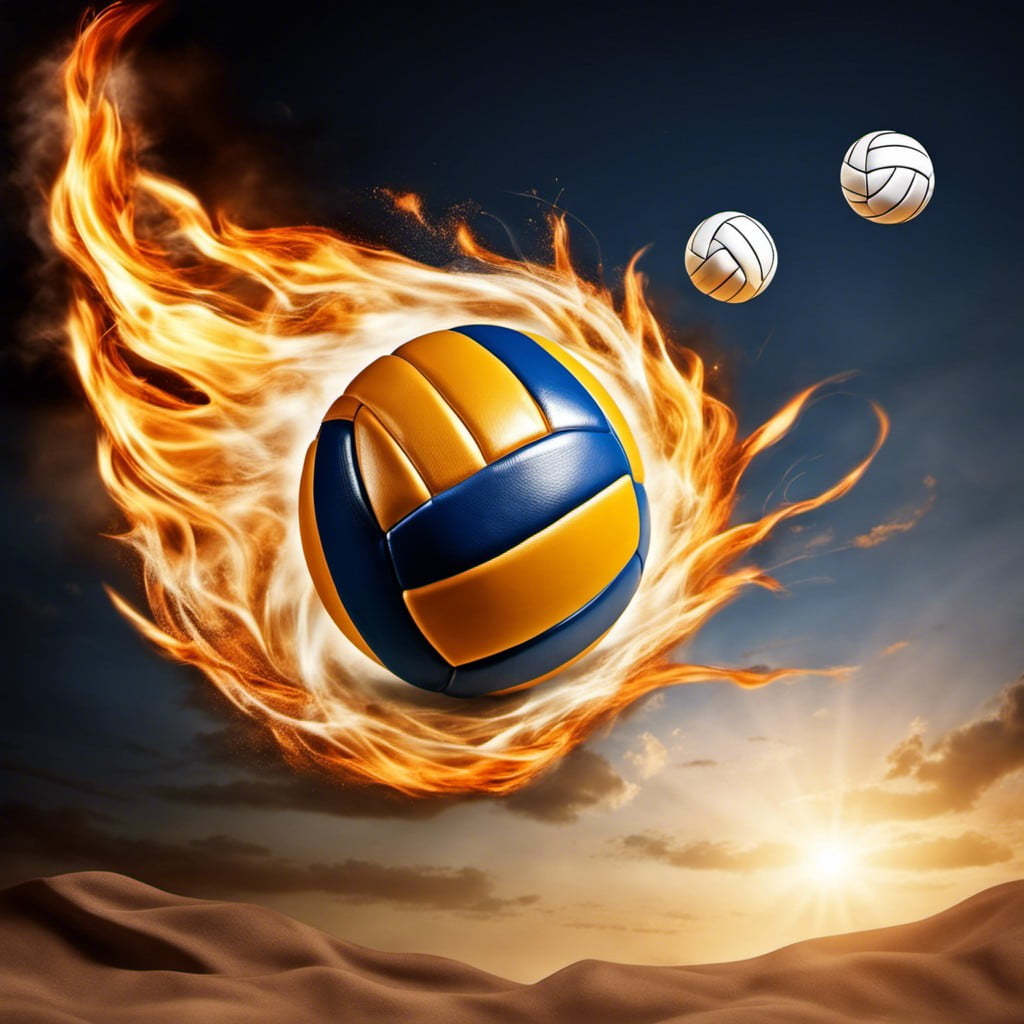 a volleyball with a fiery trail