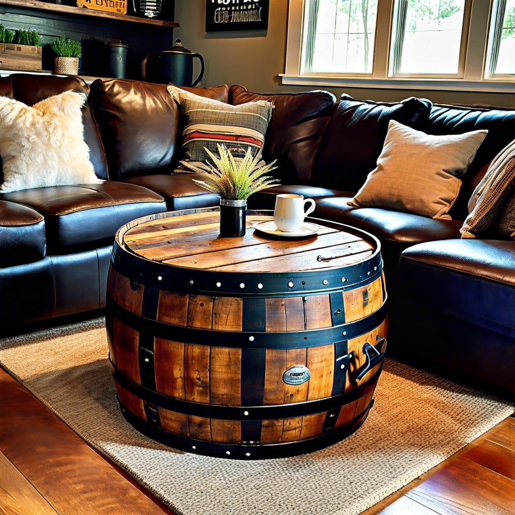 an old barrel as a coffee table