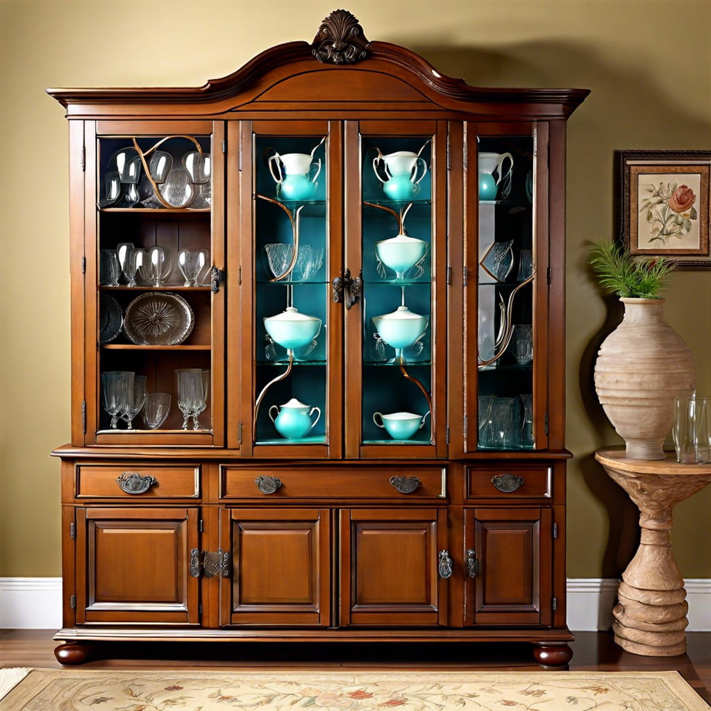antique hutch with glass doors for display