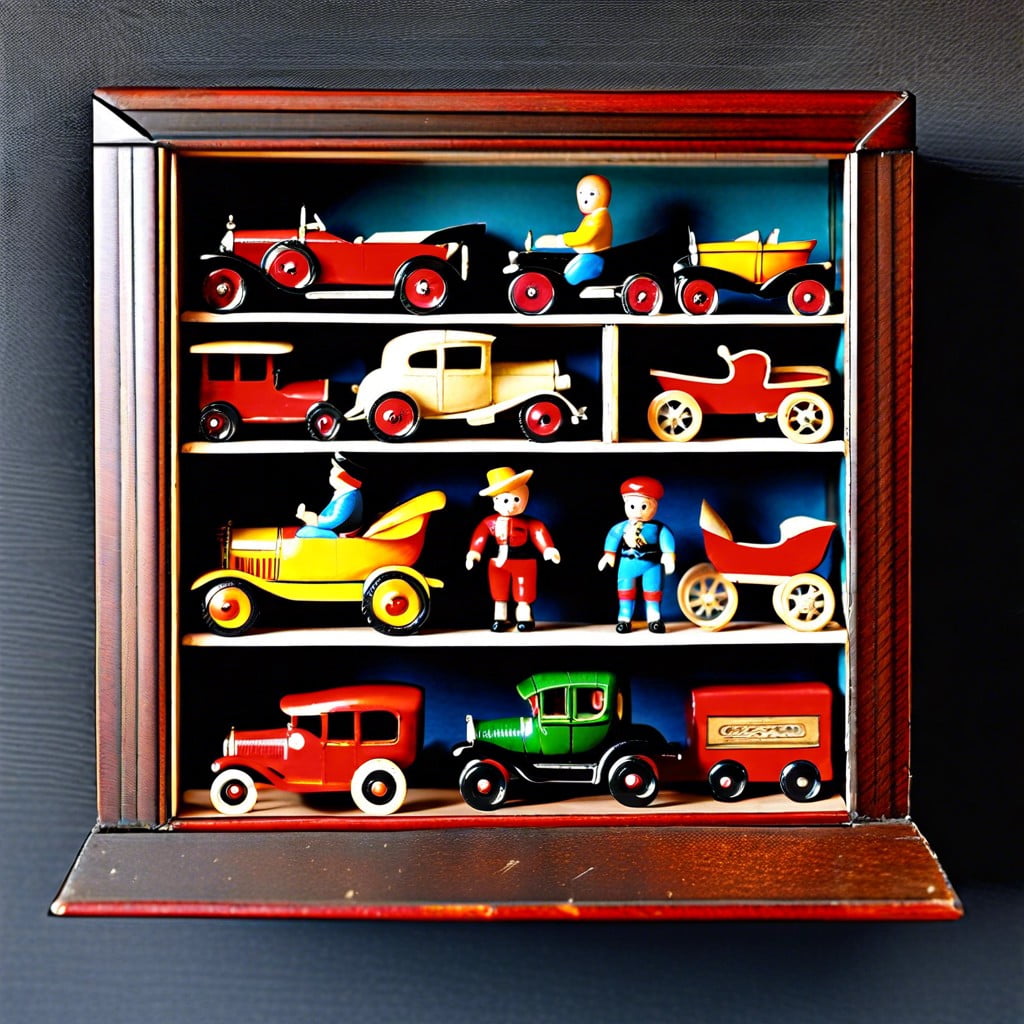 antique toy collection shadow box