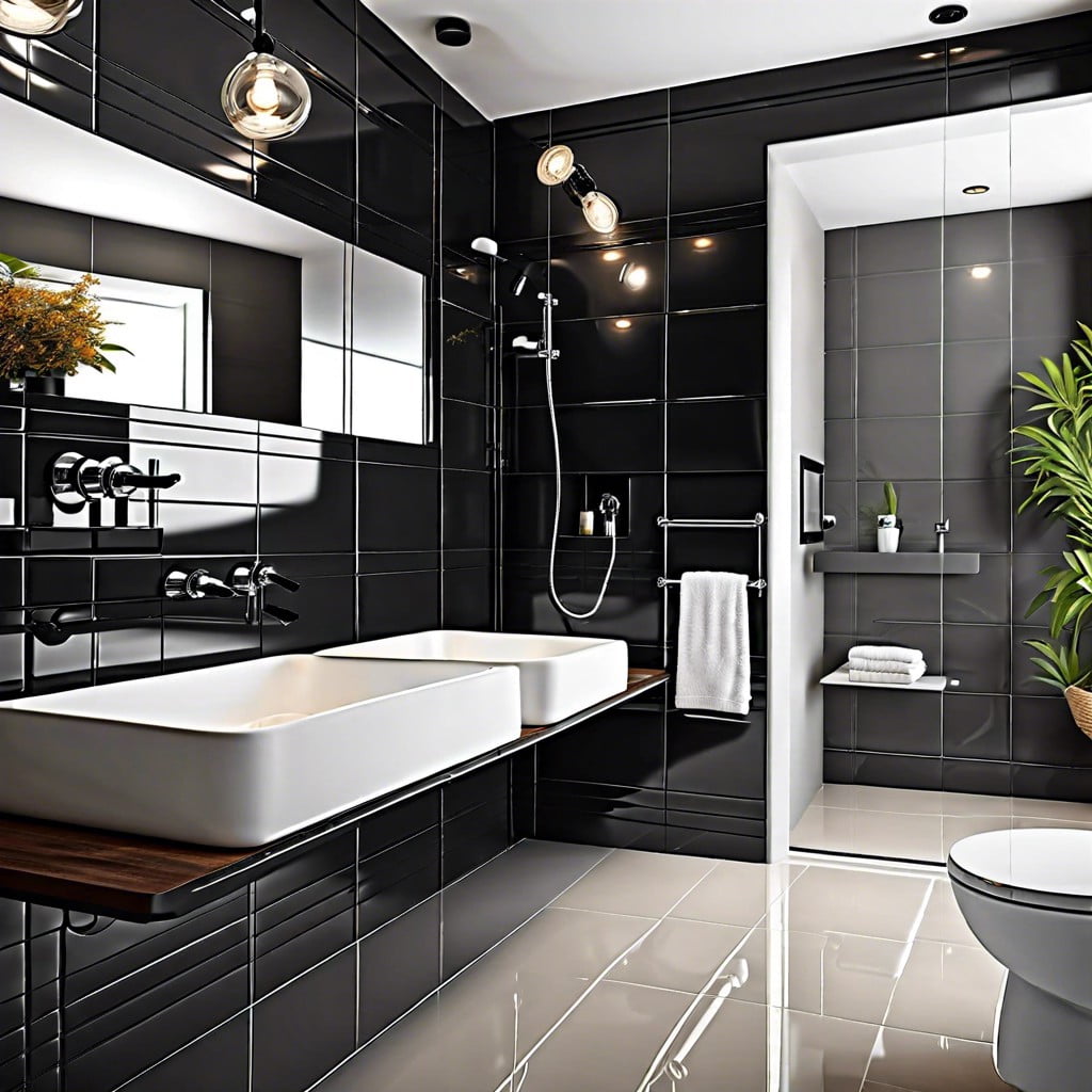 black countertop with glossy ceramic tiles