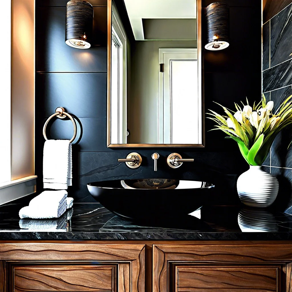 black granite backsplash behind the sink