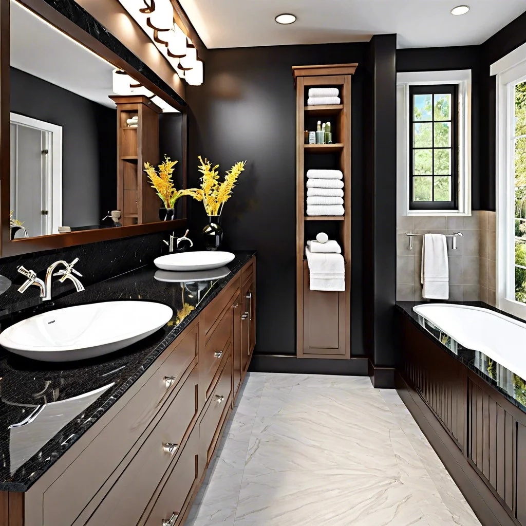 black granite vanity top with a built in sink