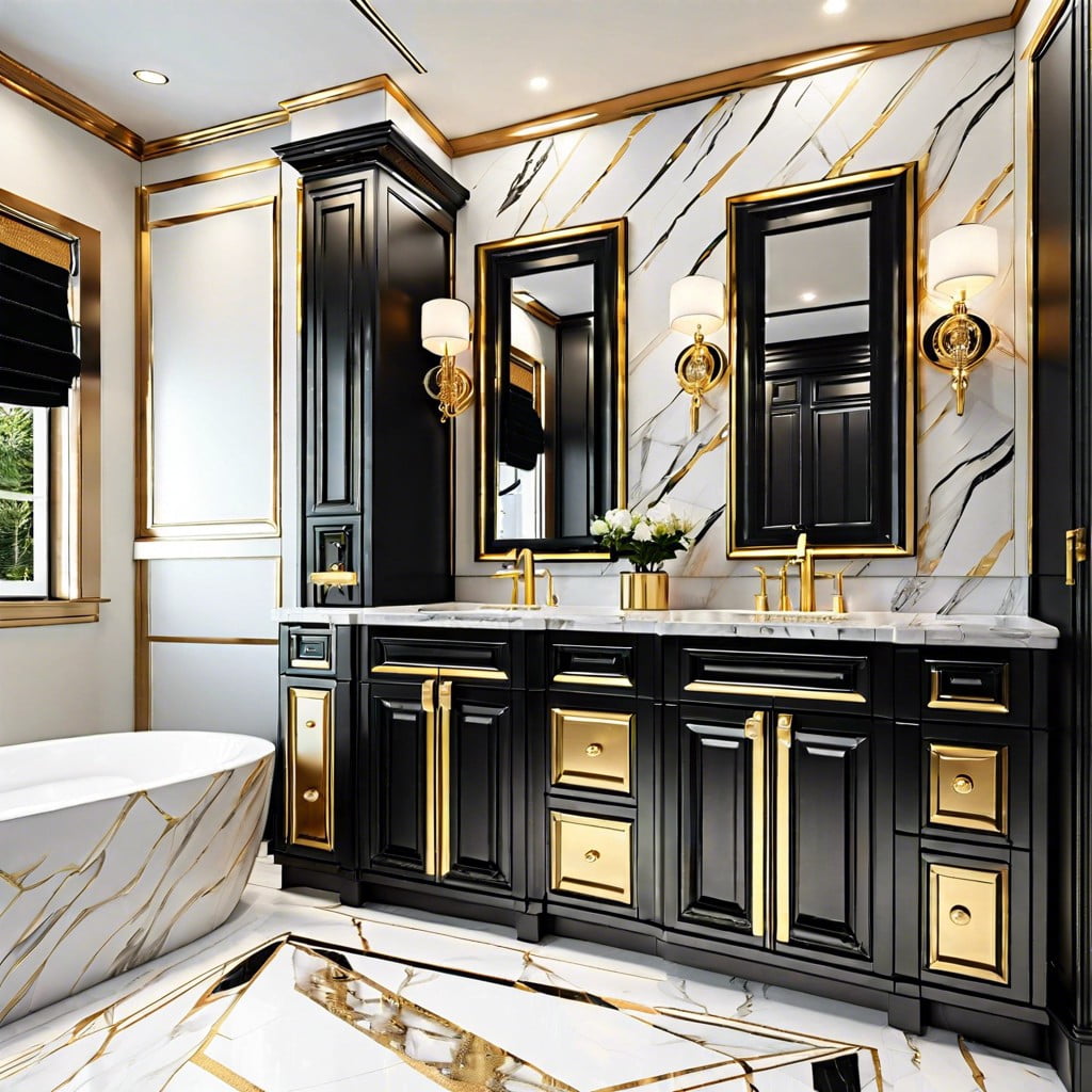 black granite with gold accents and fixtures