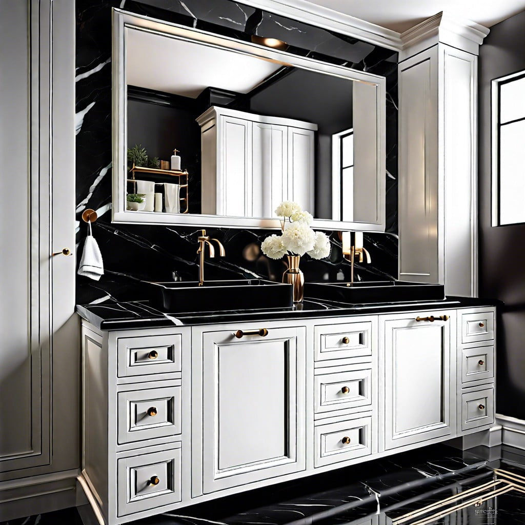 black marble countertop with white cabinets