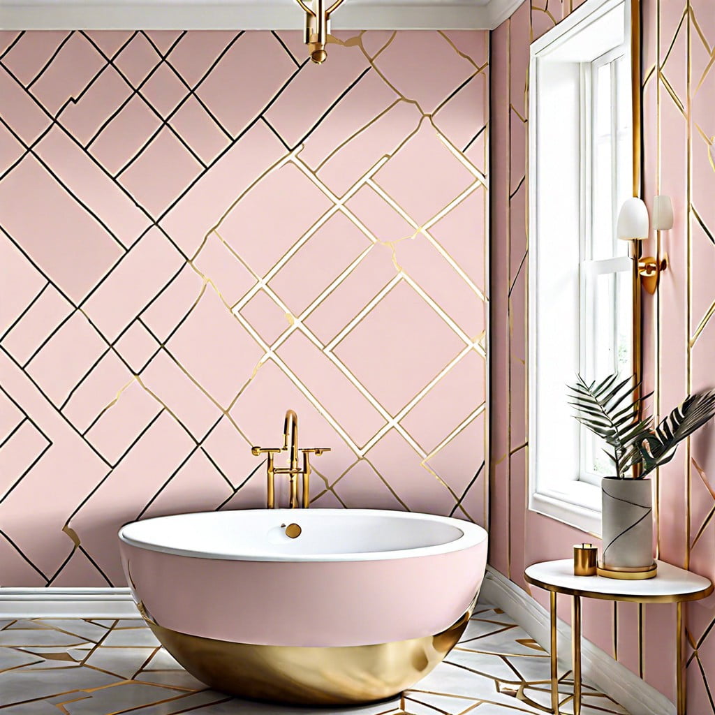 blush pink and gold geometric patterned wallpaper