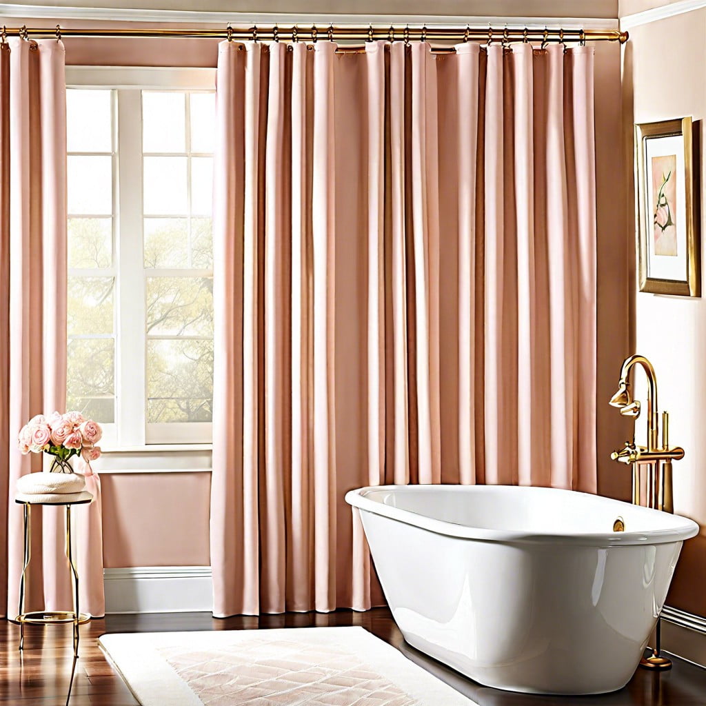 blush pink curtains with gold curtain rods