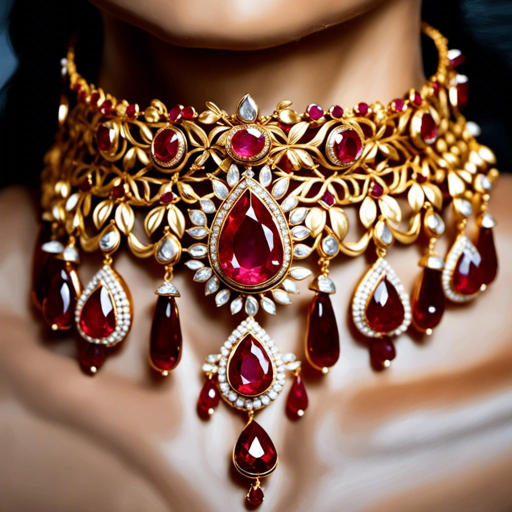 bridal gold choker with ruby drops