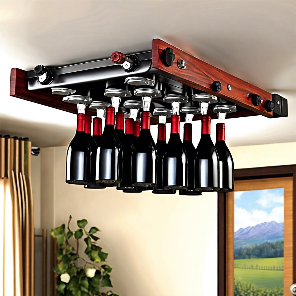 ceiling hanging engine block wine holder