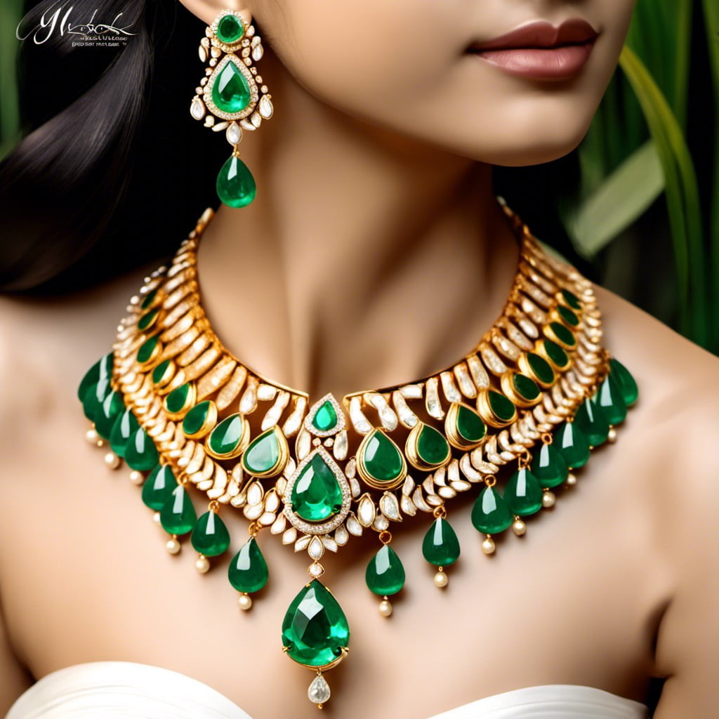 choker necklace with emerald drops
