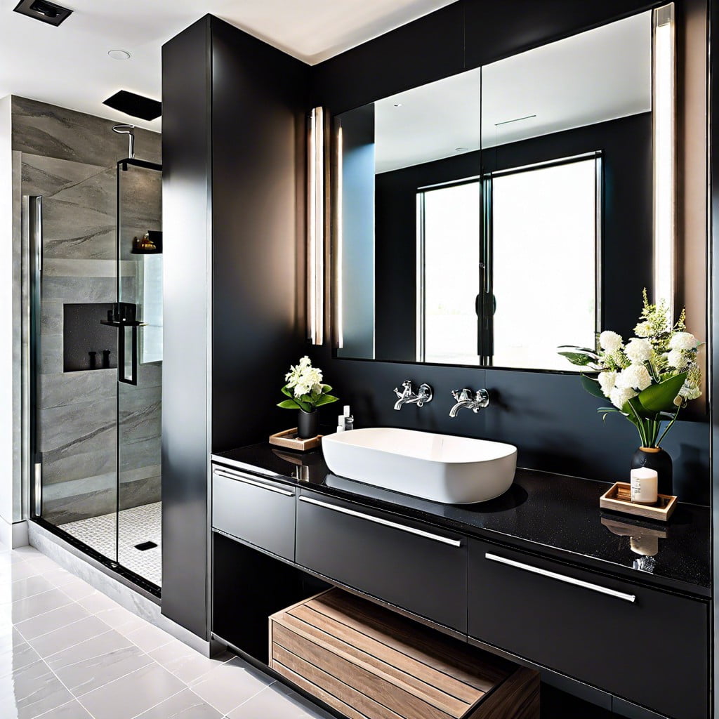 contemporary style with sleek black quartz countertop