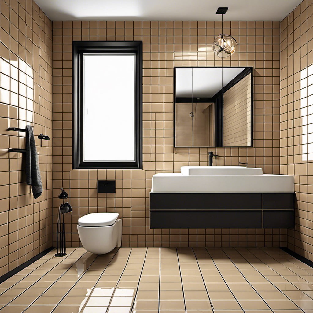 contrasting tan tiles with dark grout