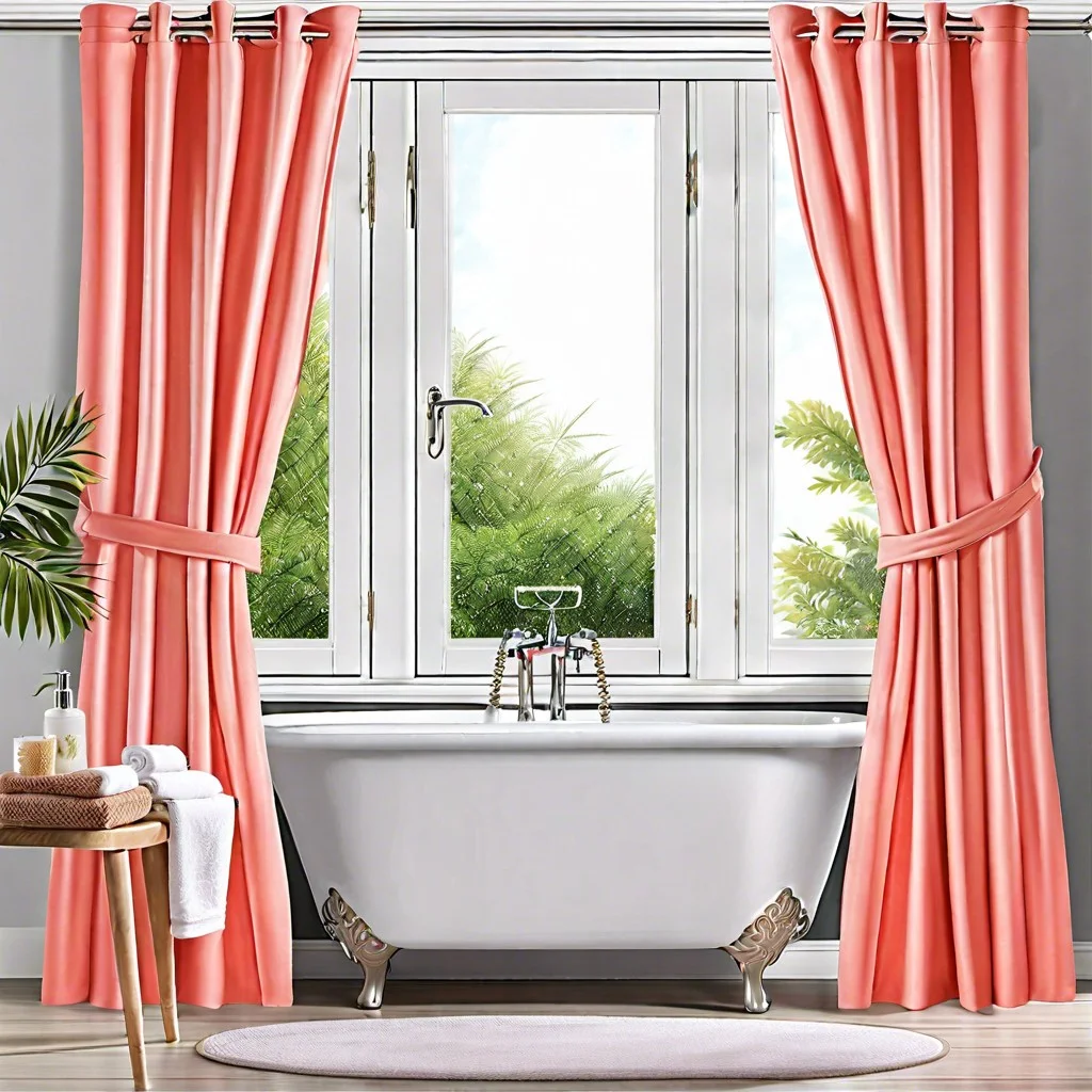 coral pink bathroom window curtains for a summer feel
