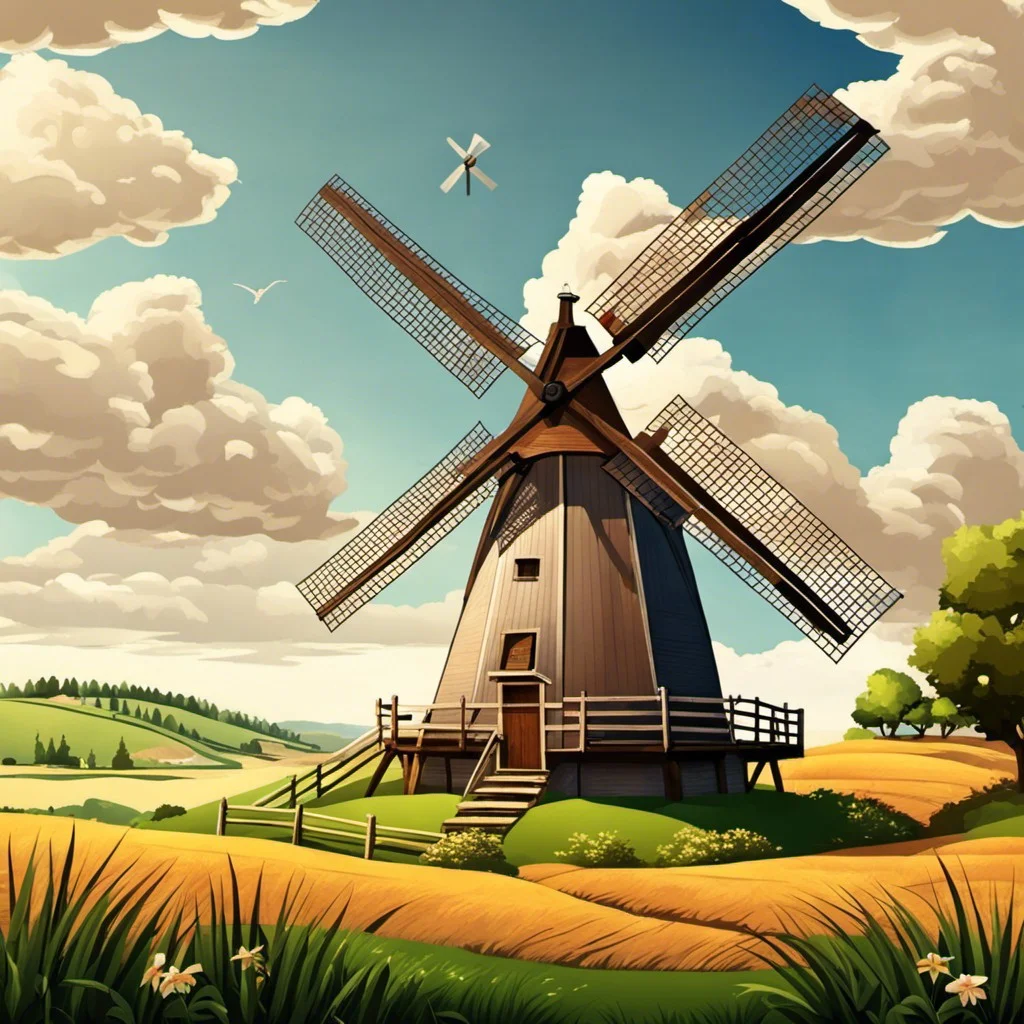countryside landscape with a windmill