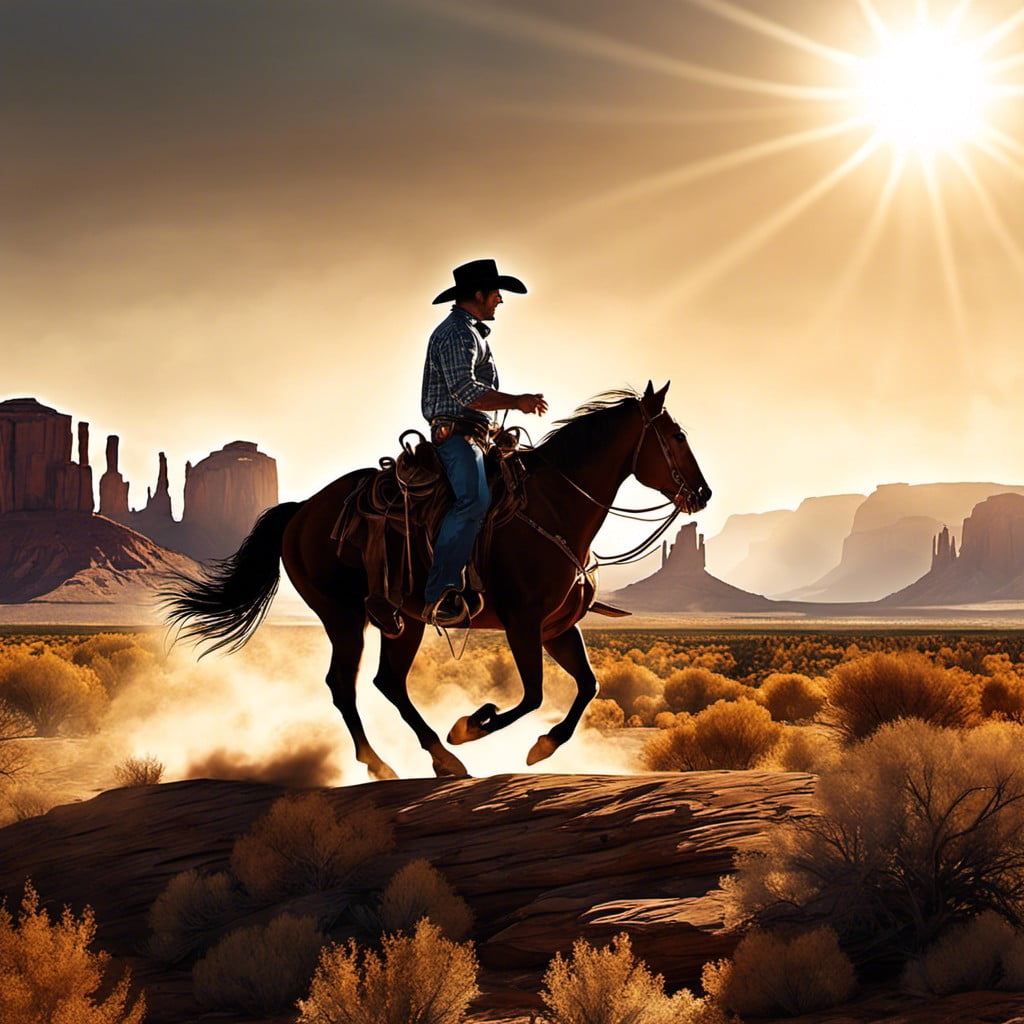 cowboy on horse backlit