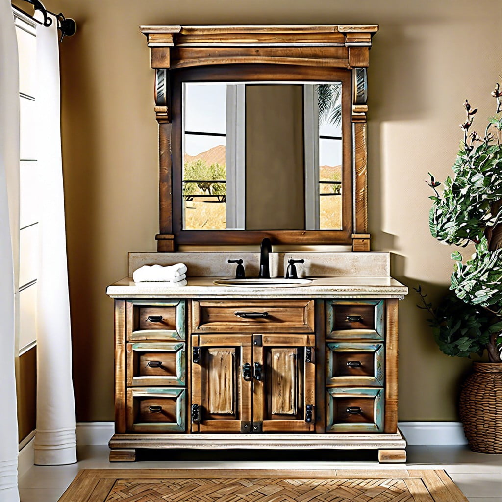 distressed wood vanity for a rustic look