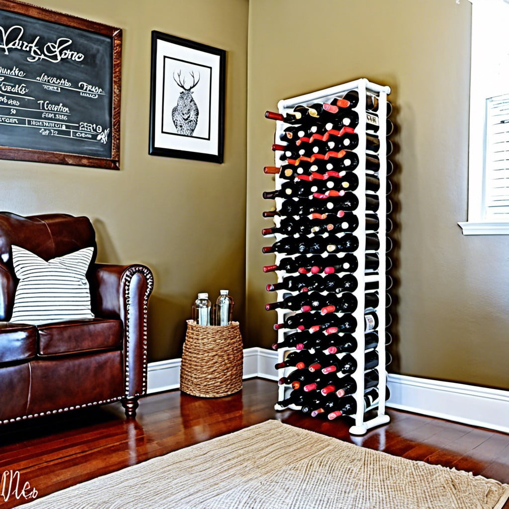 diy pvc pipe wine rack with chalkboard paint for labeling