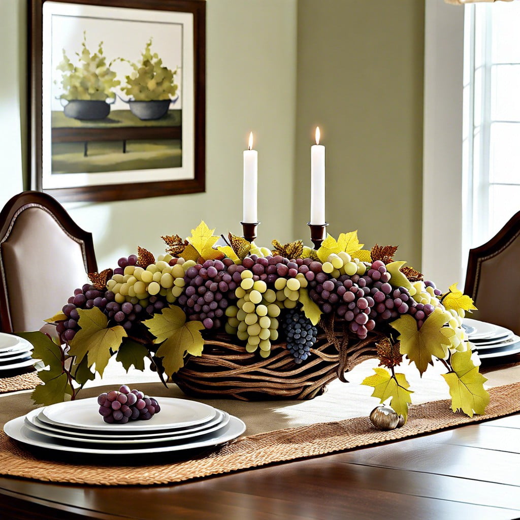 draped grapevine across the dining table