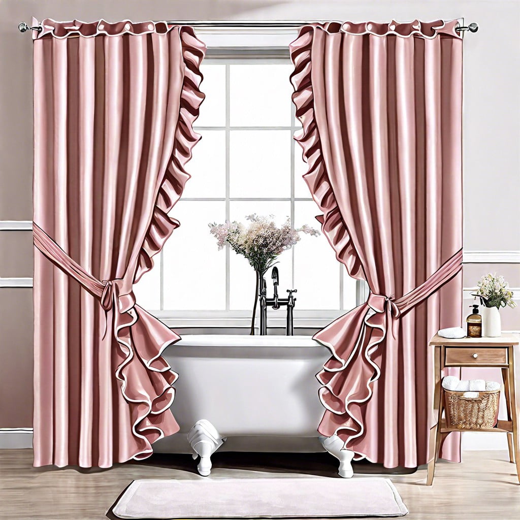 dusty pink window curtains with ruffle detailing