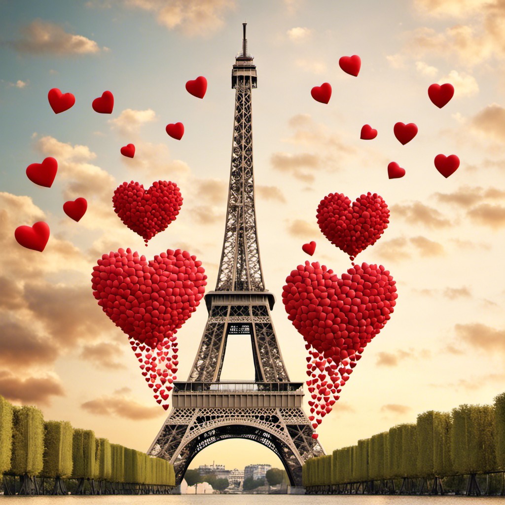 eiffel tower with hearts
